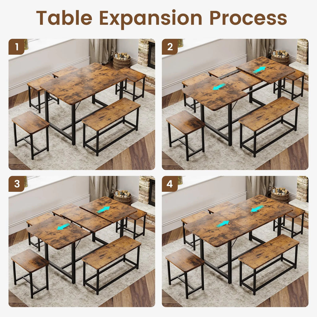 6 Piece Extendable Dining Table Set with Bench and 4 Stools K867
