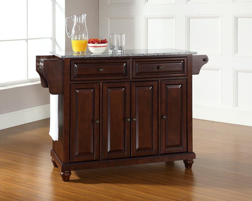 White Full Size Kitchen Island with Solid Granite Top Z514