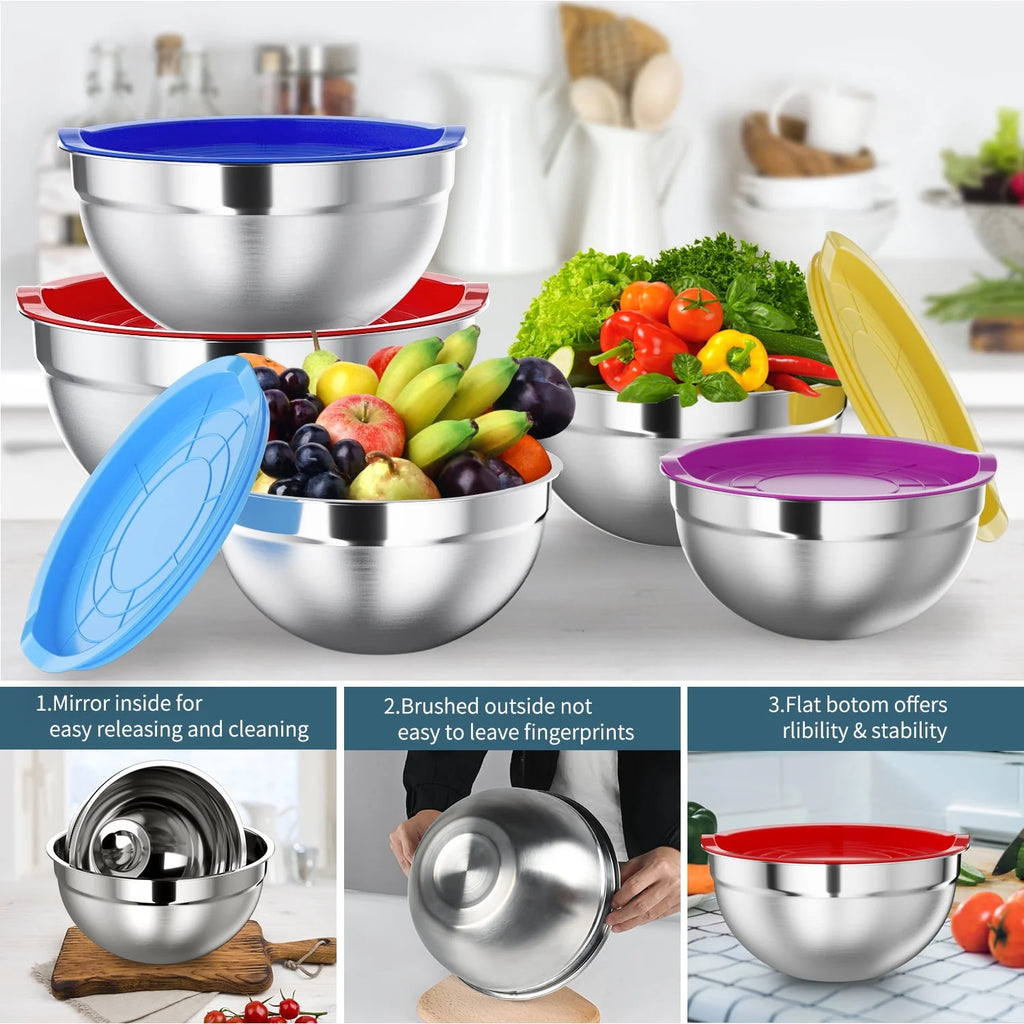 Stainless Steel Mixing Bowls Set with Lids 7 Pc T27449