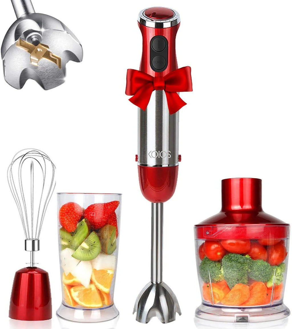 Red 800W 4-in-1 Stainless Steel Immersion Blender with 600ml Mixing Beaker T50438