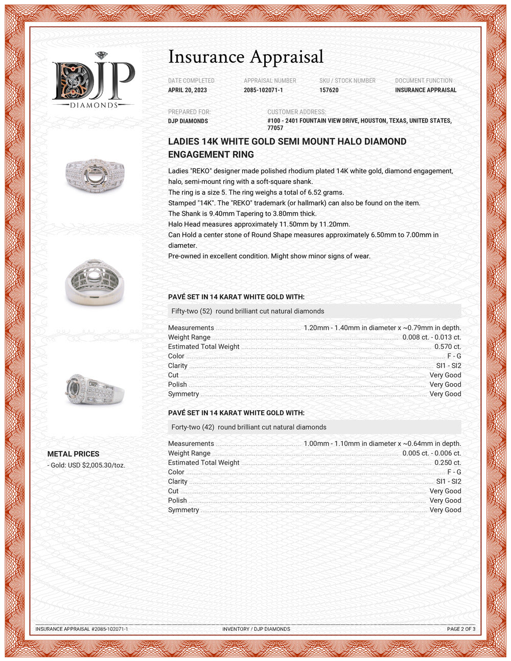 14K White Gold Halo Diamond Engagement Ring M48316