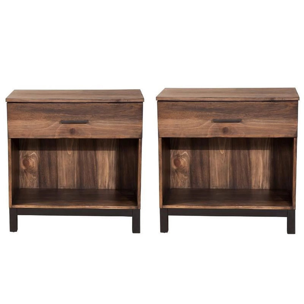 2 Piece Bedroom Set with Two 1 Drawer Wood Nightstands in Rustic Pine A2311