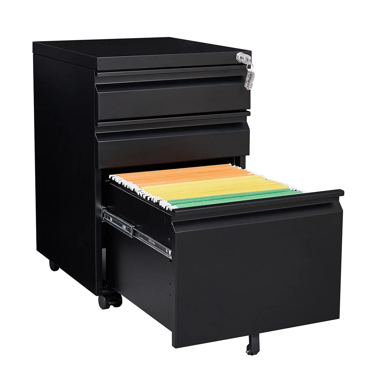 3 Drawer Black Metal File Cabinet with Lock H5762