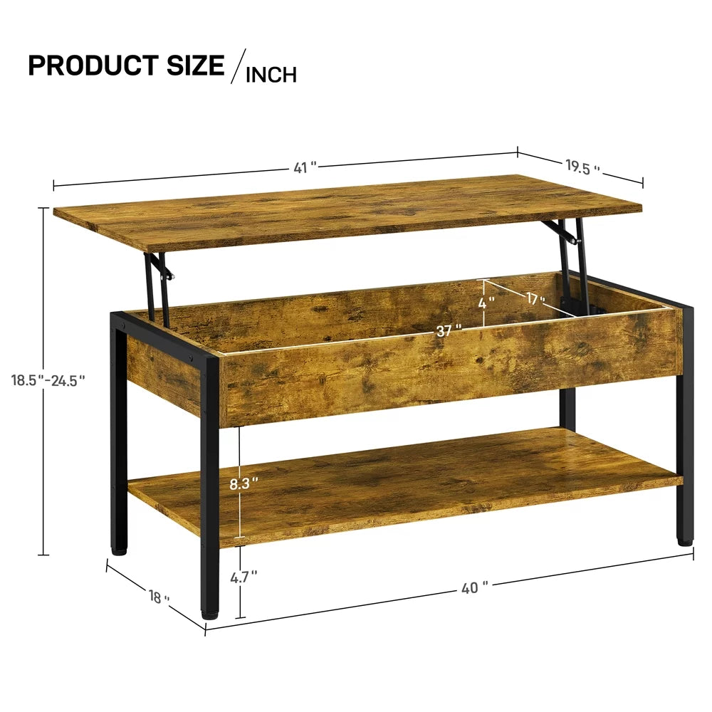 Rustic Brown Wood Lift Top Coffee Table with Hidden Compartment Q904