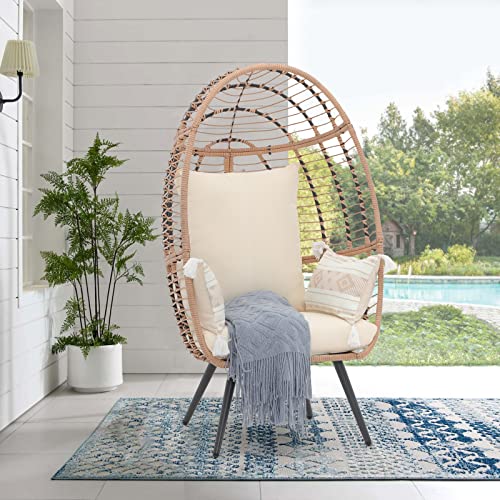 Oversized Wicker Egg Chair with Stand and Cushions N365