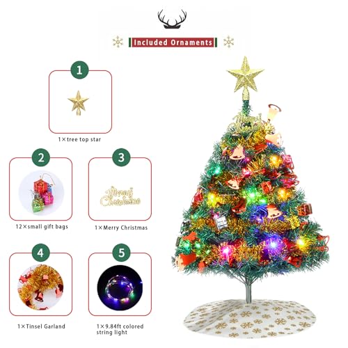 24" Tabletop Artificial Christmas Tree with Ornaments & LED String Lights G4165