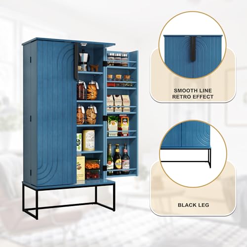 Blue Pantry Cabinet with Adjustable Shelves H280