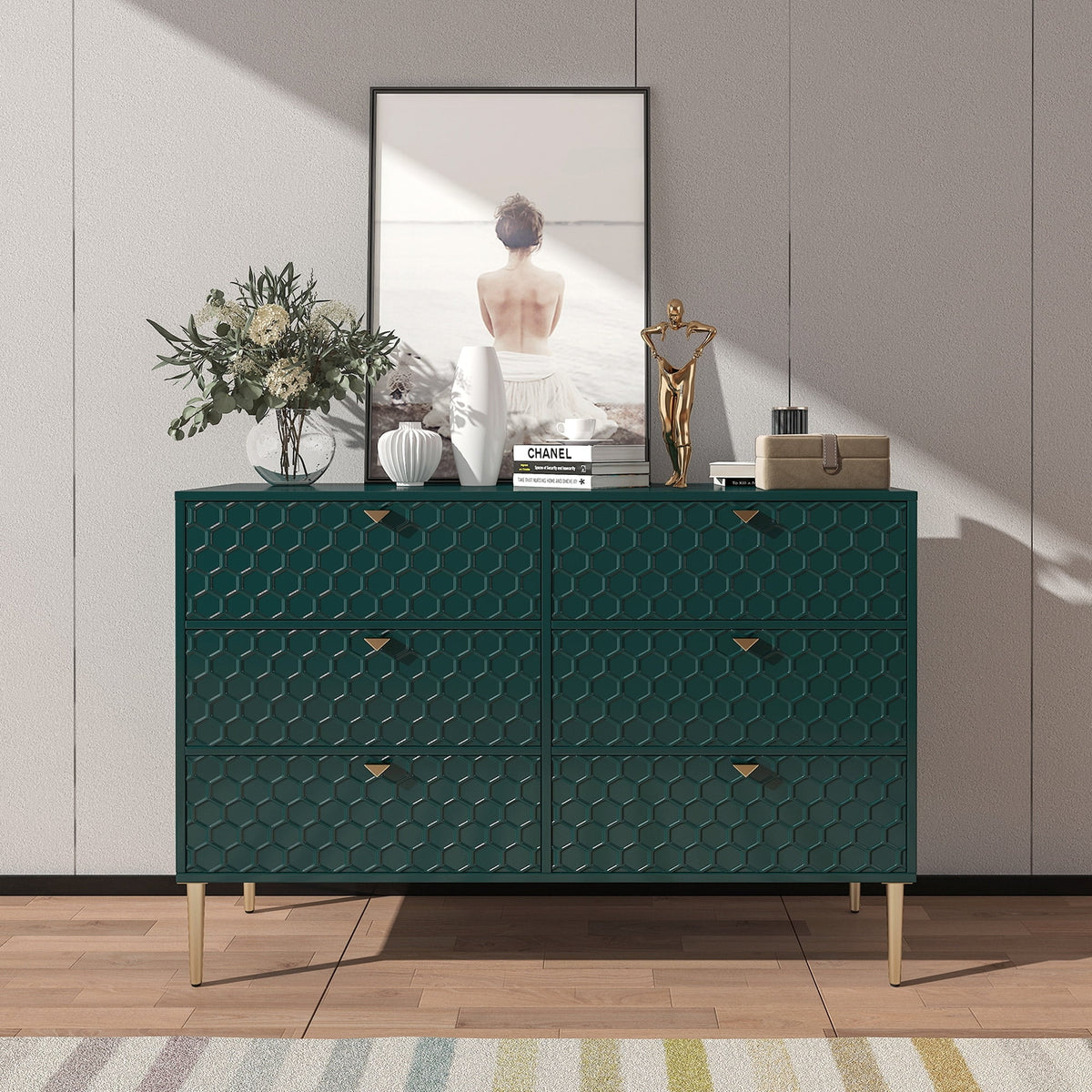 Green 6-Drawer Wood Dresser F54523