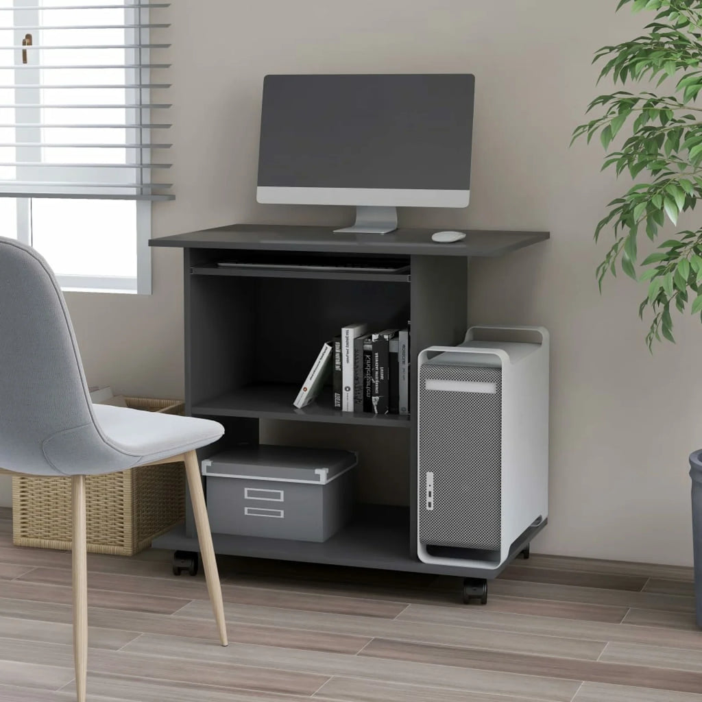 Gray Computer Desk with Keyboard Tray and CPU Tower 31.5 x 19.7 x 29.5 Inches N723