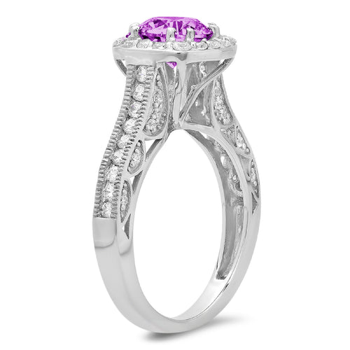 18k White Gold Simulated Alexandrite Halo Ring Z65116