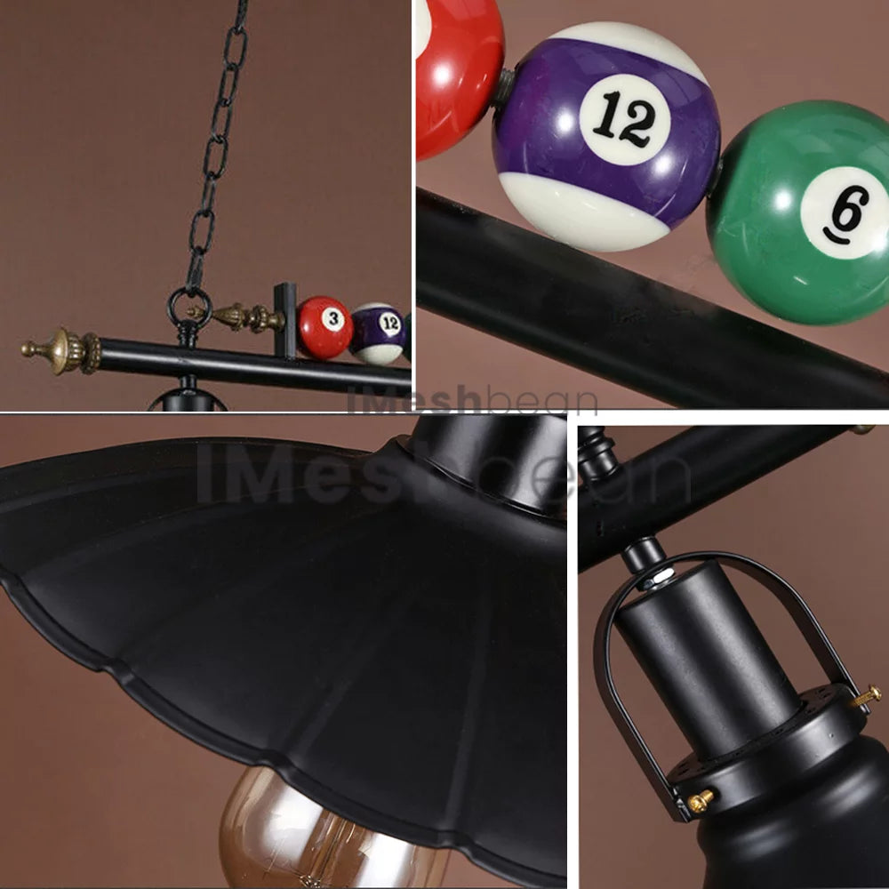 Pool Table Lighting Fixtures Ceiling Lamp Black Metal Billiard Pendant Lamp with 3 Metal Shades A8992
