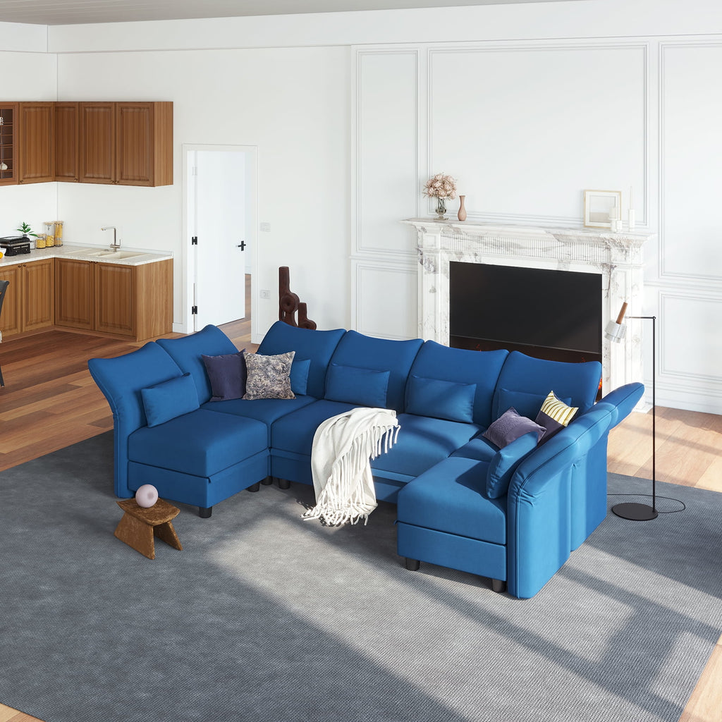 Blue Velvet U Shaped Modular Sectional Sofa with Storage Chaise G58335