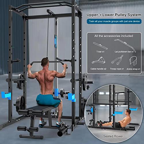 Power Cage with J-Hooks, Dip Handles, Landmine Attachment M3236