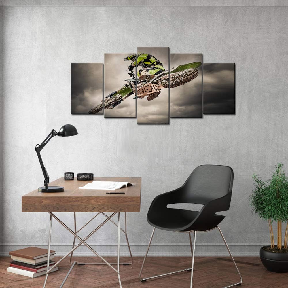 5 Pieces Canvas Prints Wall Art Motorcycle Racing Painting Sports Motocross Rider Poster Print Modern Man Boy's Bedroom Office Wall Decor Gallery Canvas Wrapped Artwork Ready to Hang D766
