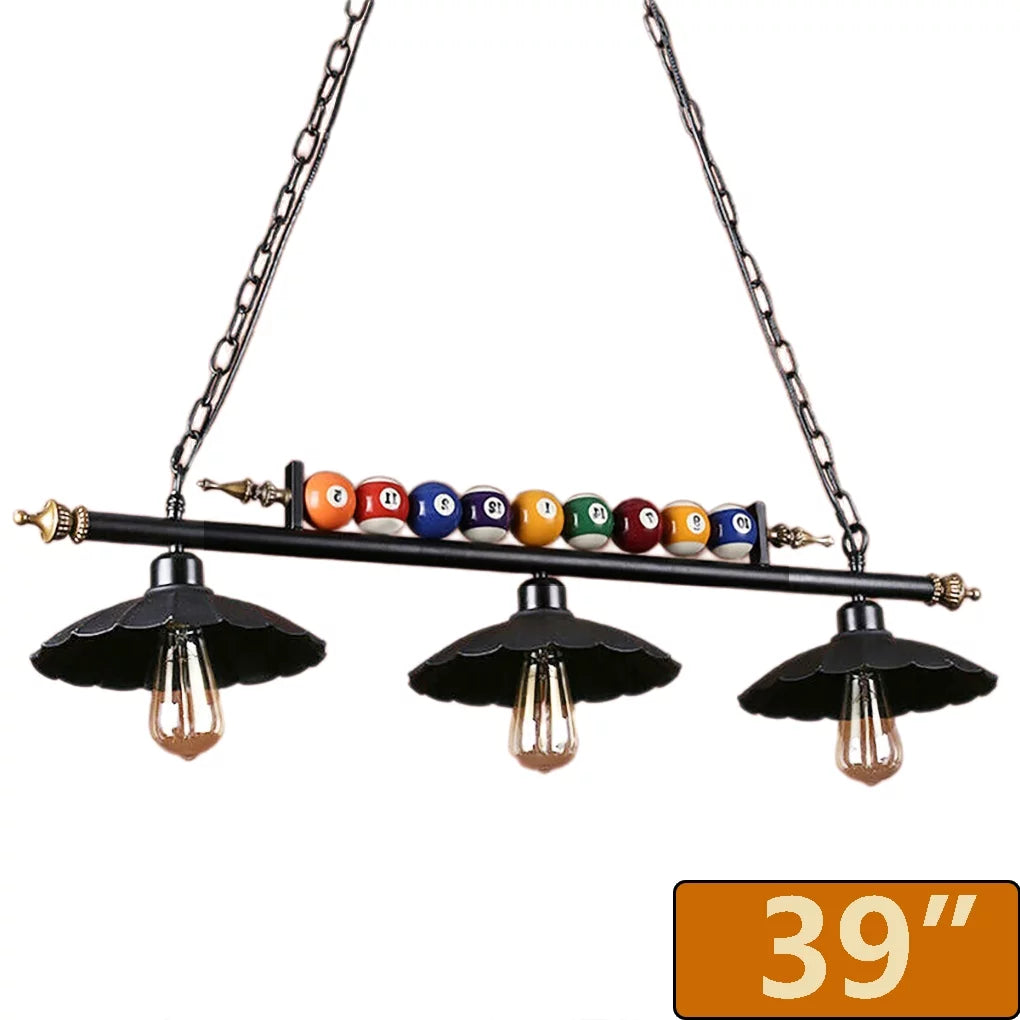 Pool Table Lighting Fixtures Ceiling Lamp Black Metal Billiard Pendant Lamp with 3 Metal Shades A8992