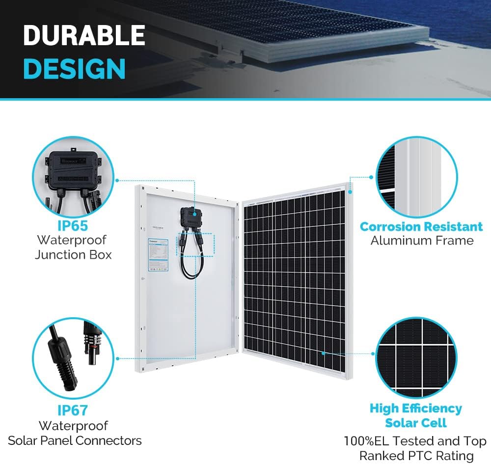 50W Monocrystalline 12V Solar Panel Kit with 10A PWM LCD Charge Controller and USB Ports P973924