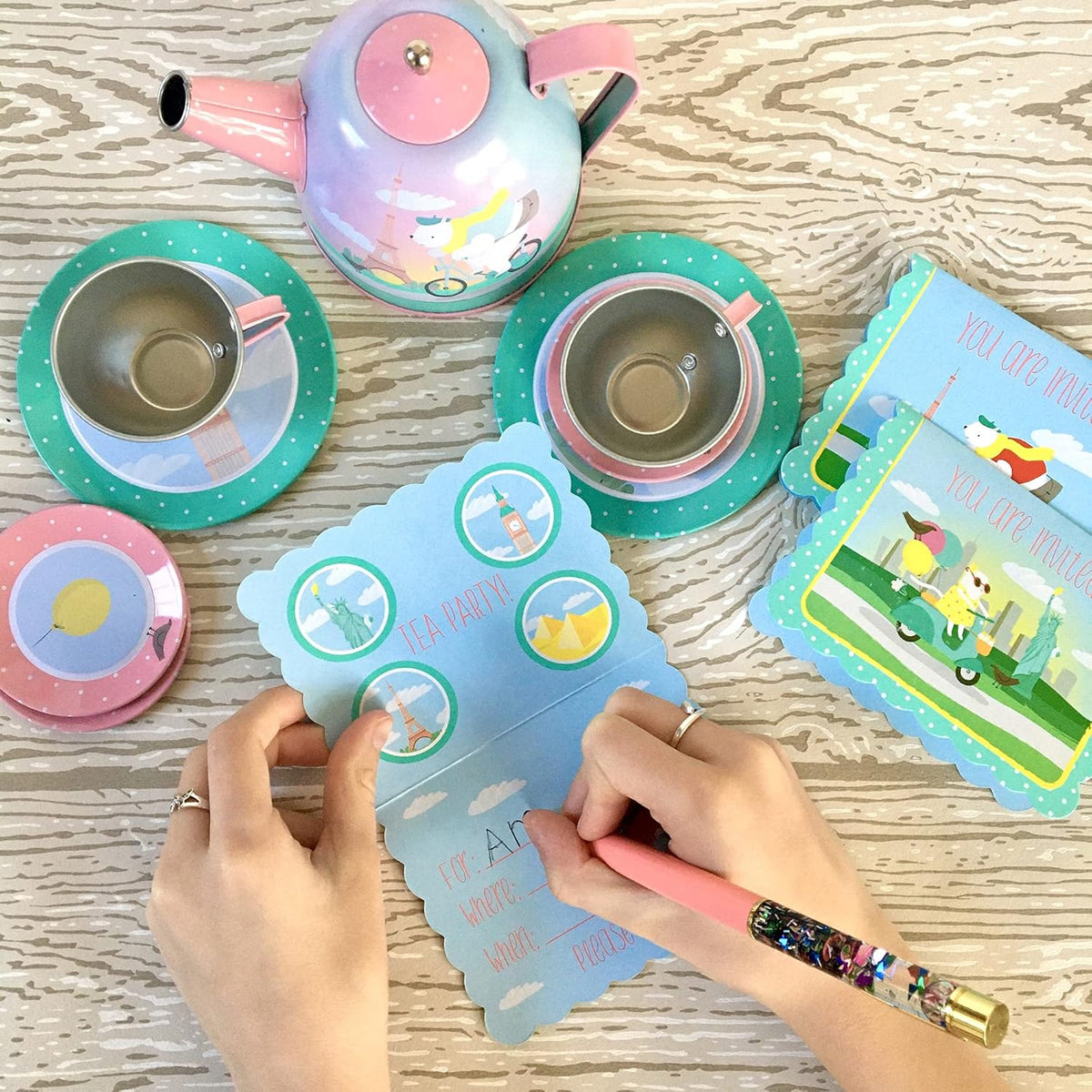 15 Piece Tin Tea Set with Carry Case D549741