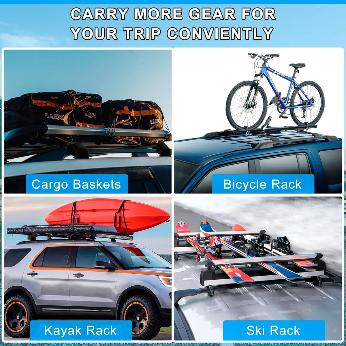 220LBS Aluminum Roof Rack Cross Bars X77462