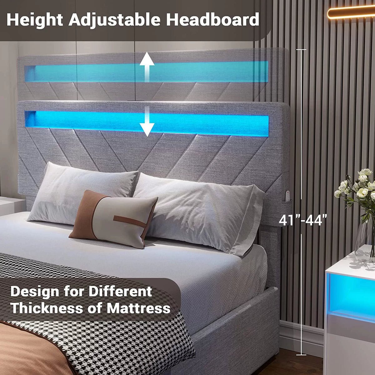 Queen Upholstered Bed Frame with 4 Storage Drawers and USB Charging Station D490251