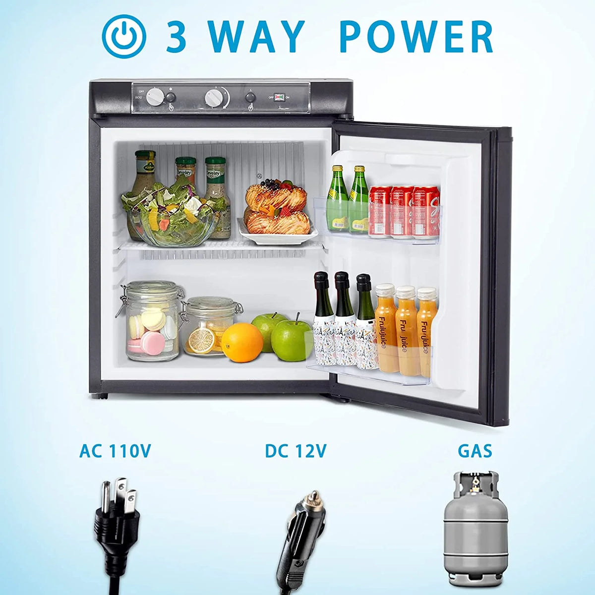 3 Way Propane RV Refrigerator 1.4 Cu.ft, Compact 12 V/110V/Gas LPG Fridge K11793