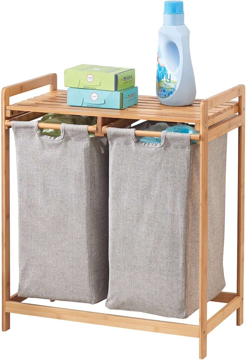 Bamboo Double Laundry Basket Hamper with Removable Storage Sorter Bag E48534