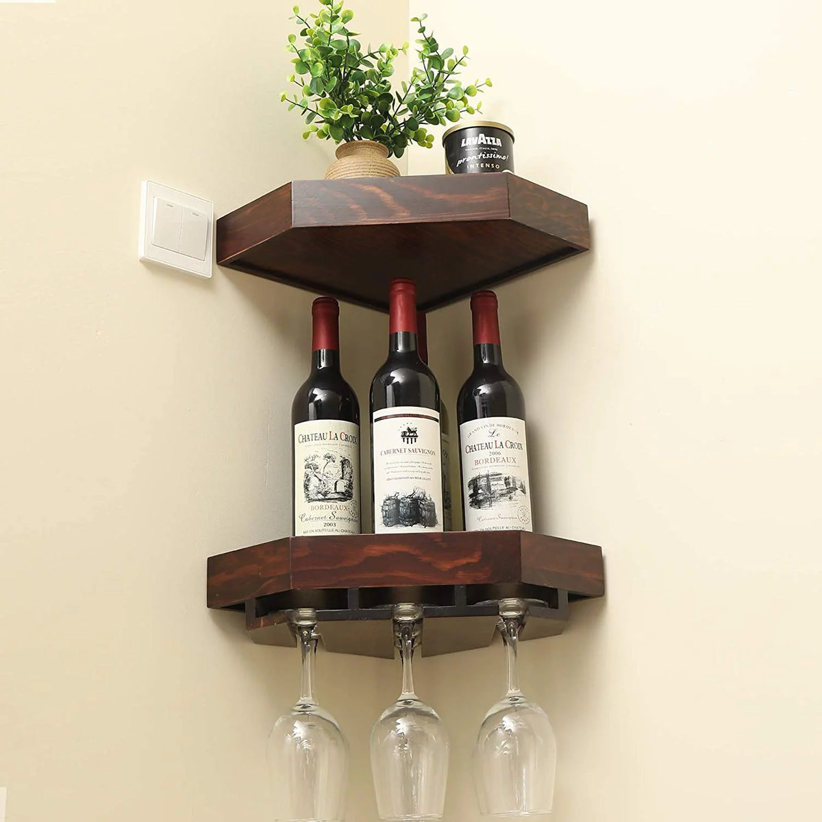 Rustic Wood Corner Floating Shelves Wine Rack 2 Pack G36849