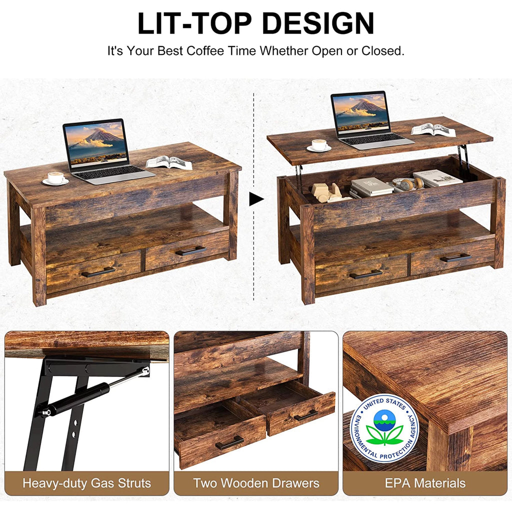 23 In Lift Top Coffee Table with 2 Drawers, Brown I853