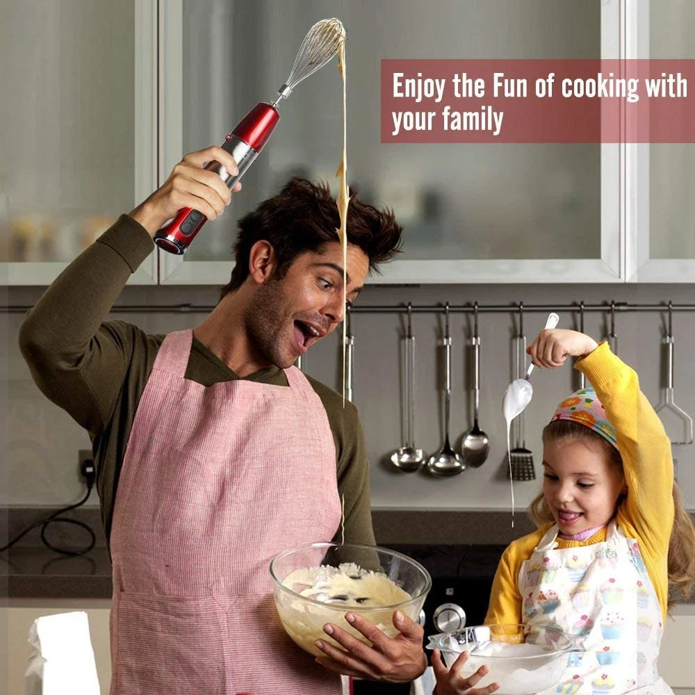 Red 800W 4-in-1 Stainless Steel Immersion Blender with 600ml Mixing Beaker T50438