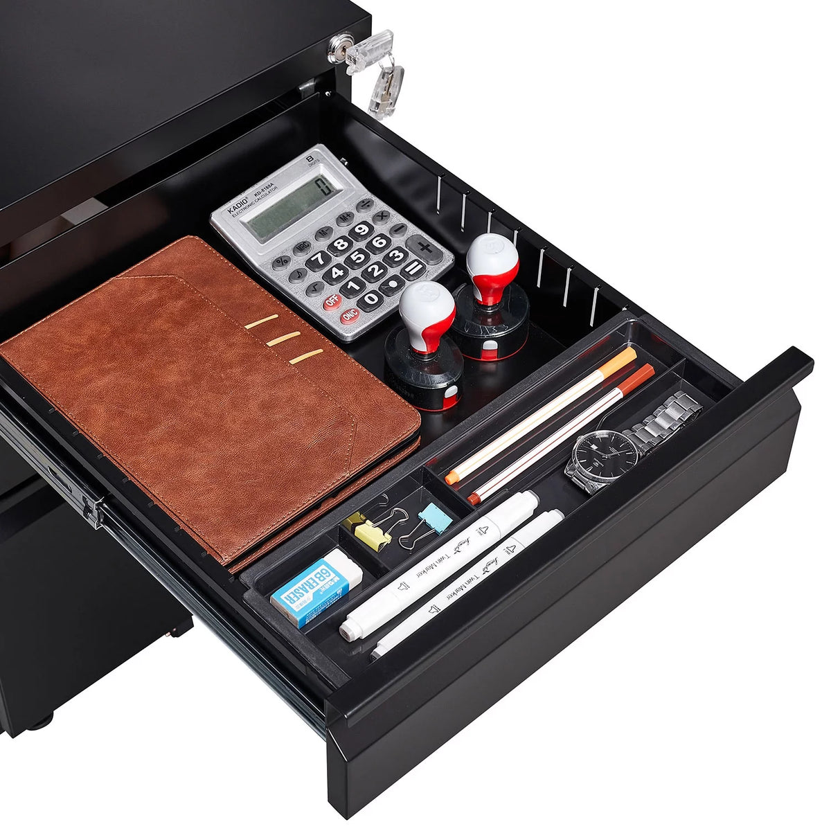 3 Drawer Black Metal File Cabinet with Lock H5762