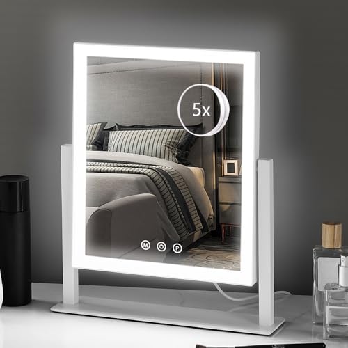 Lighted Makeup Mirror with 5X Magnification, 17.3in White T75916
