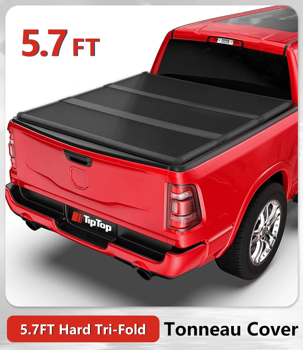 Tri-Fold Hard Tonneau Cover Truck Bed FRP On Top I490311