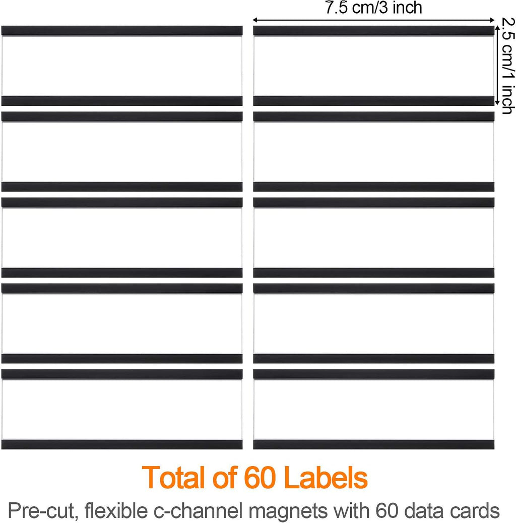 Magnetic Data Card Holders with Magnets and Cards, 1 x 3 Inches, 60 Pieces G9371