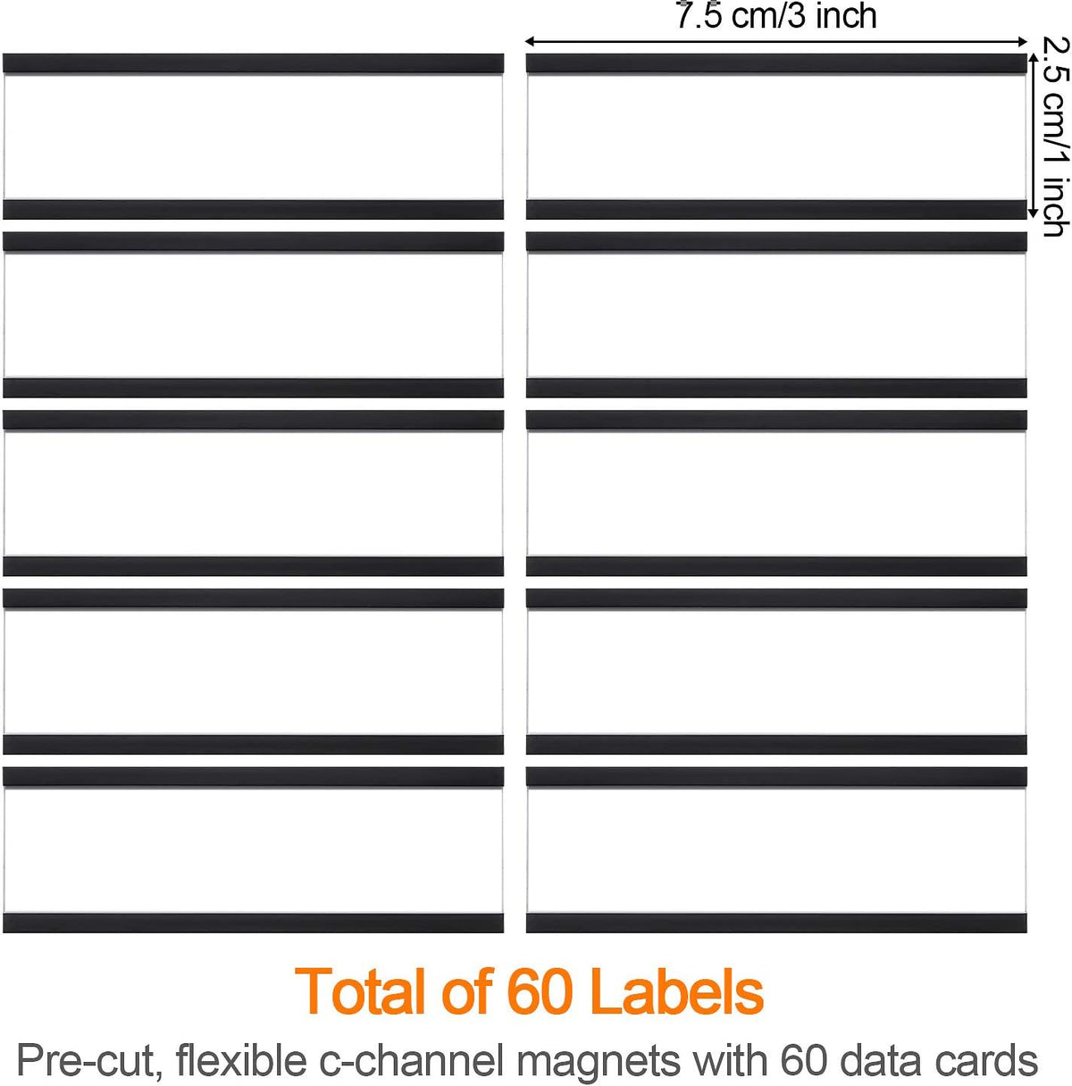 Magnetic Data Card Holders with Magnets and Cards, 1 x 3 Inches, 60 Pieces G9371