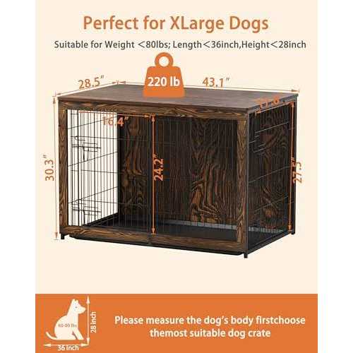 Wooden Dog Crate Furniture with Cushion and Tray S91364