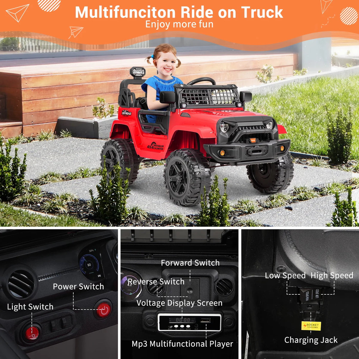 12V Electric Ride on Toy Car with Remote Control K67313