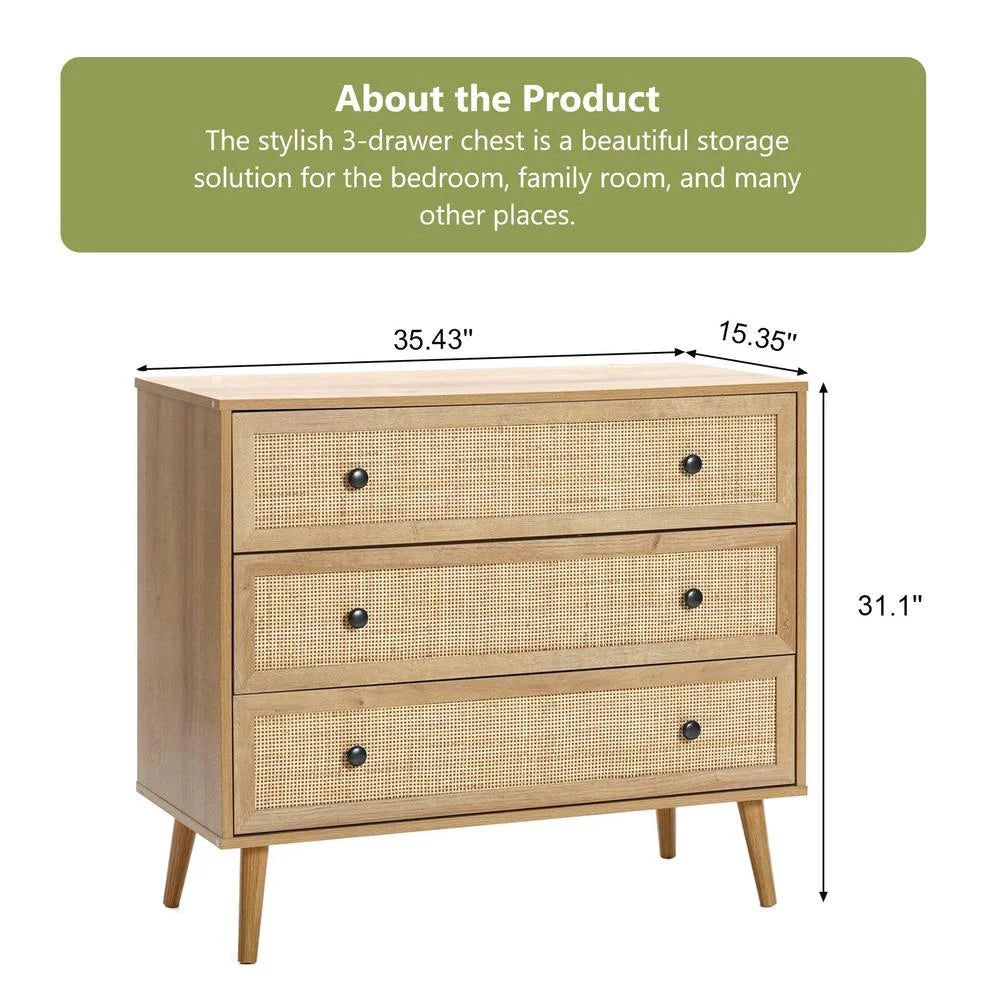 Light Oak Finish 3-Drawer Wood Dresser Z1002