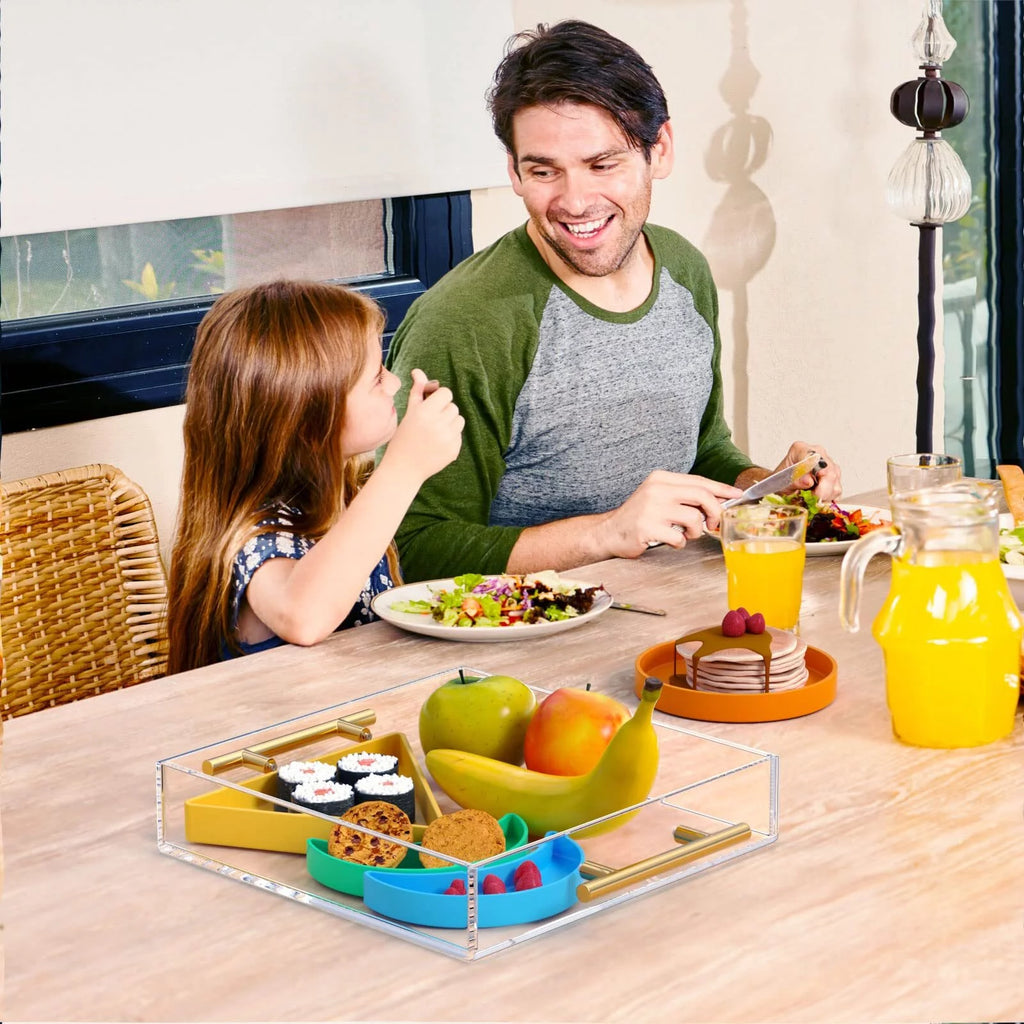 Rectangular Clear Decorative Tray with Gold Handle J444