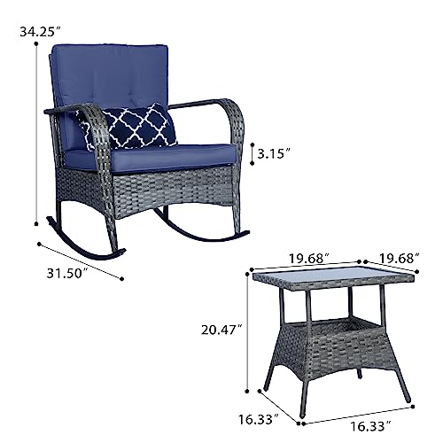 3 PCS Outdoor Rocking Chair Set with Cushions & Coffee Table B457