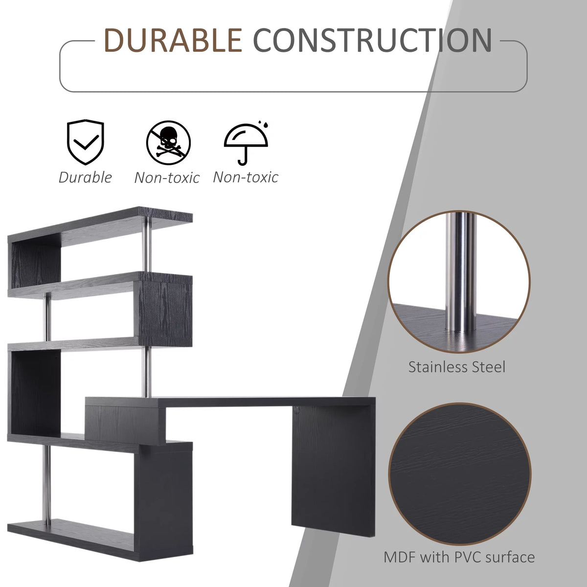 Black L-Shaped Computer Desk with Display Shelves W801120