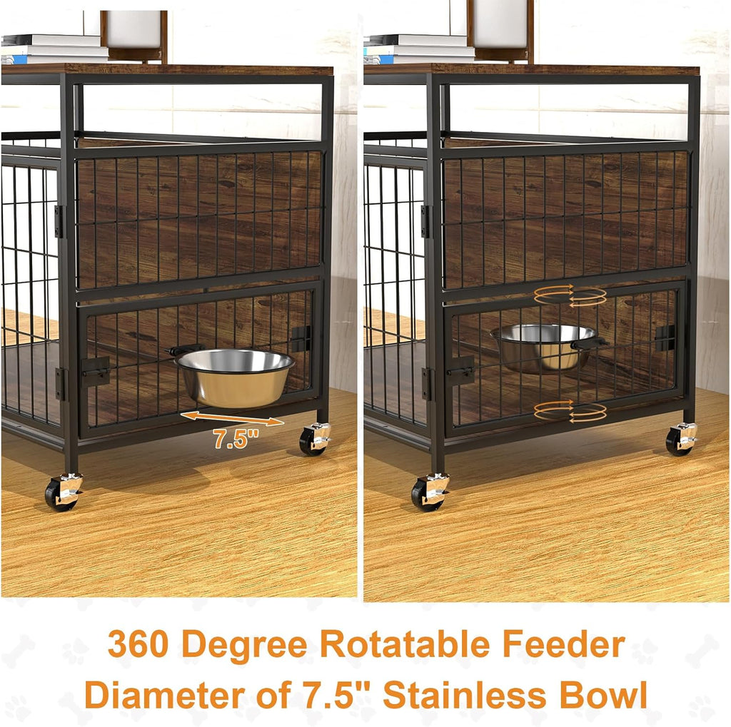31" Heavy Duty Wooden Dog Crate Furniture with Wheels O899