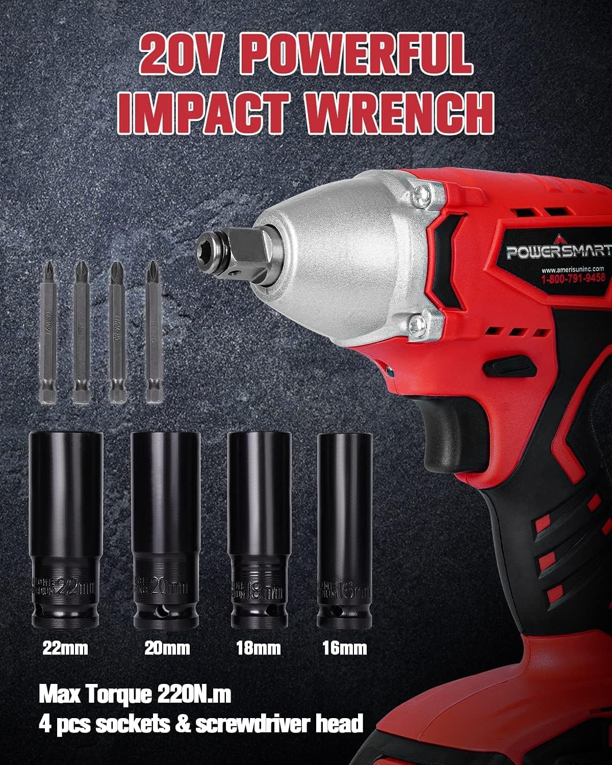 Cordless Impact Wrench 3-in-1, 20V Battery and Fast Charger, Pack of 2 N579