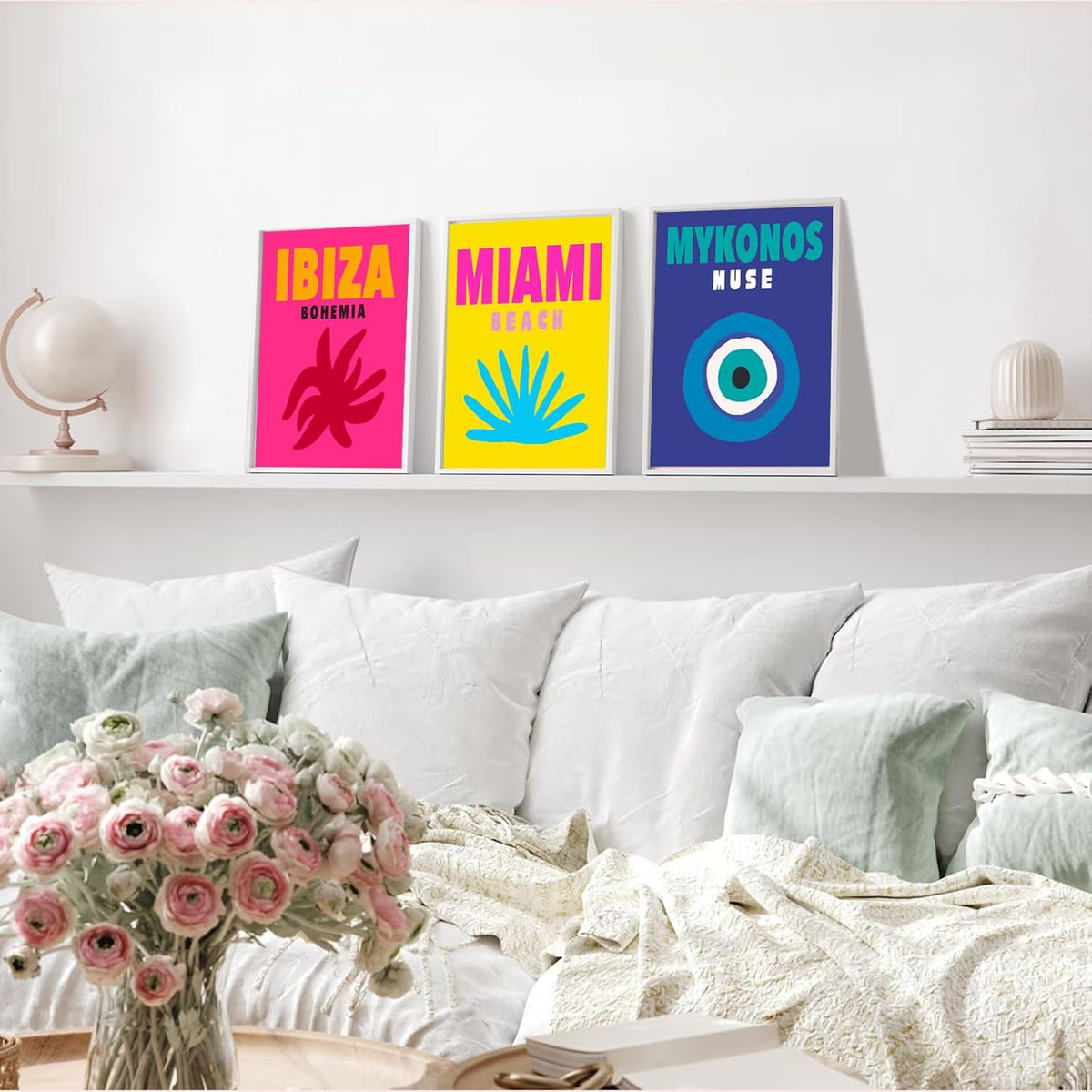 Preppy Posters for Dorm Decor, Colorful Preppy Wall Art Travel Prints, Pink Pastels College Maximalist Decor (8"x10", unframed) B3190