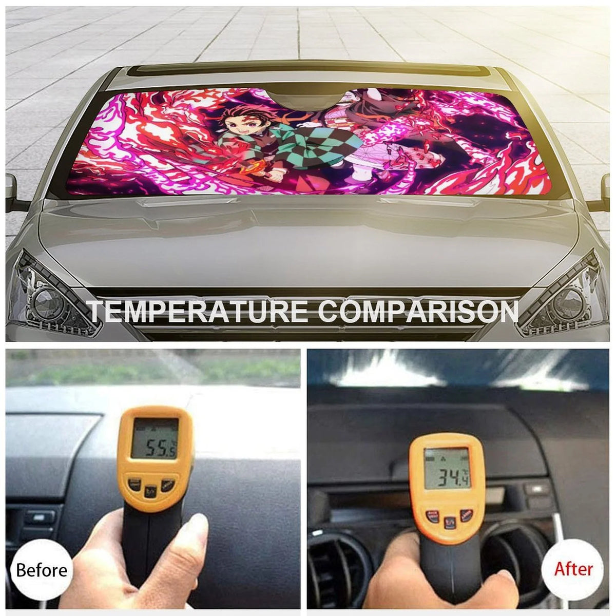 Anime Demon Slayer Car Windshield Sunshade Foldable Reflective Sun Visor D314