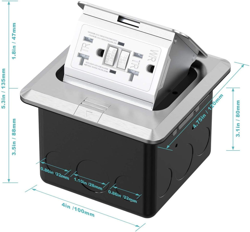 Pop Up Floor Outlet Covers Box, 20A Duplex Receptacle, Aluminum alloy, Silver Pack of 2 Z4464
