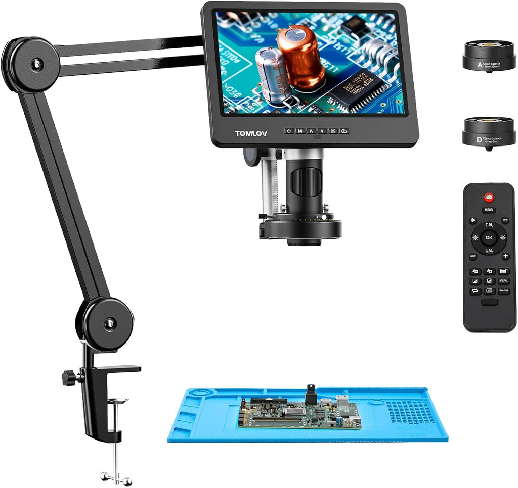 Flex Digital Soldering Microscope 2000x, 10.1" HDMI Microscope with 3 Lens, Ring Light, 64GB V7375