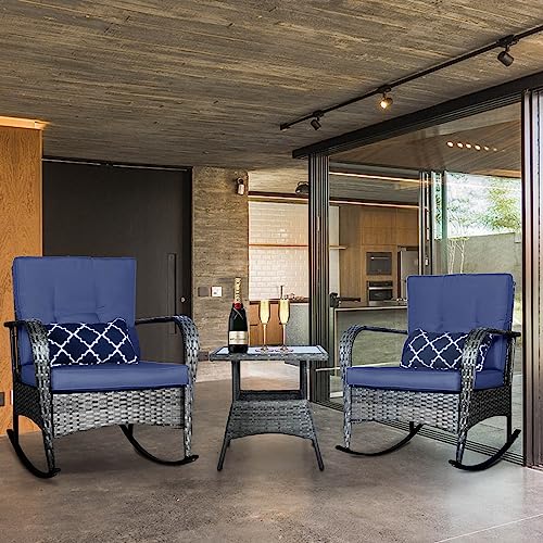 3 PCS Outdoor Rocking Chair Set with Cushions & Coffee Table B457