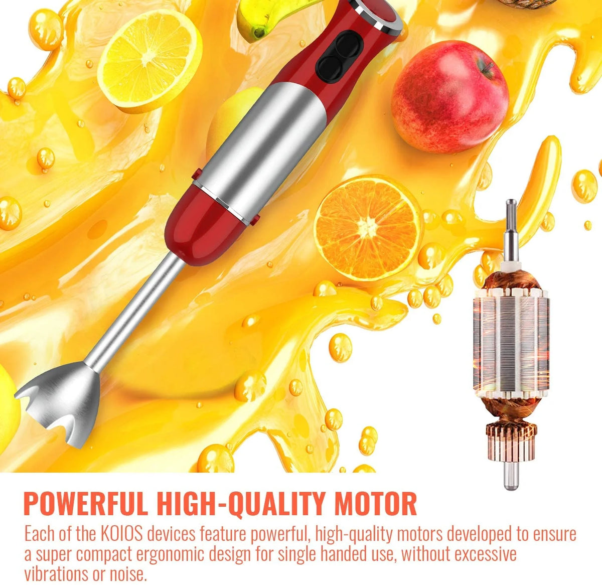 Red 800W 4-in-1 Stainless Steel Immersion Blender with 600ml Mixing Beaker T50438
