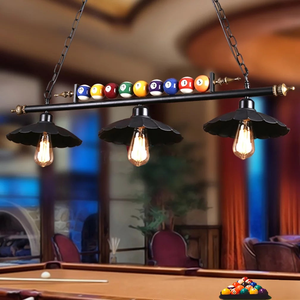 Pool Table Lighting Fixtures Ceiling Lamp Black Metal Billiard Pendant Lamp with 3 Metal Shades A8992