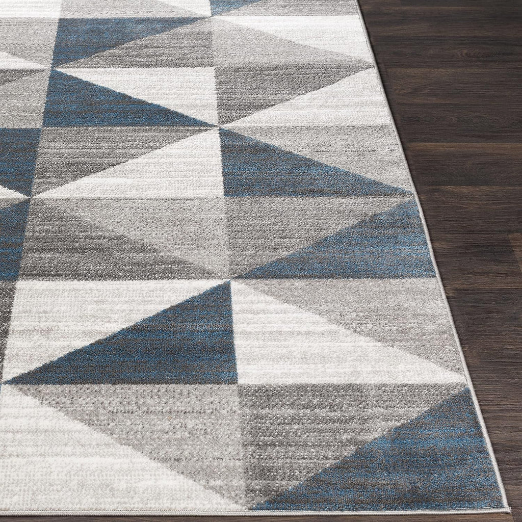 Sky Blue Navy Grey White Square Area Rug P928126