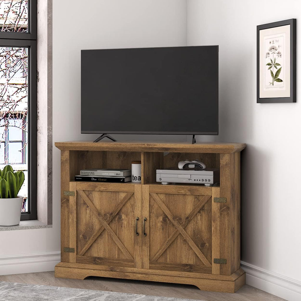 Espresso Wood Corner TV Stand with 2 Doors and 2 Shelves R188101